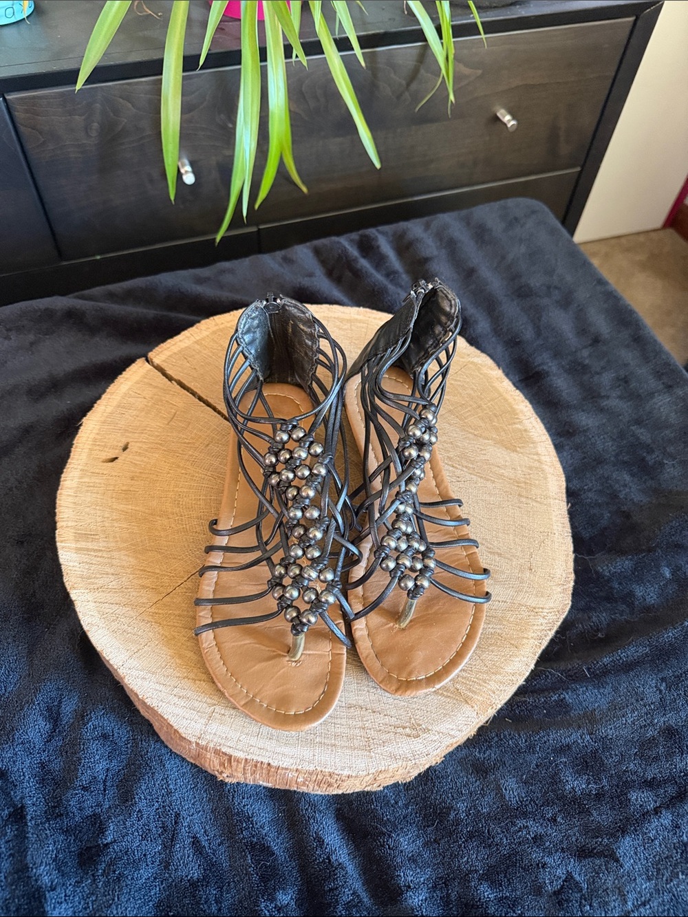 Black Beaded Gladiator Sandals - Women